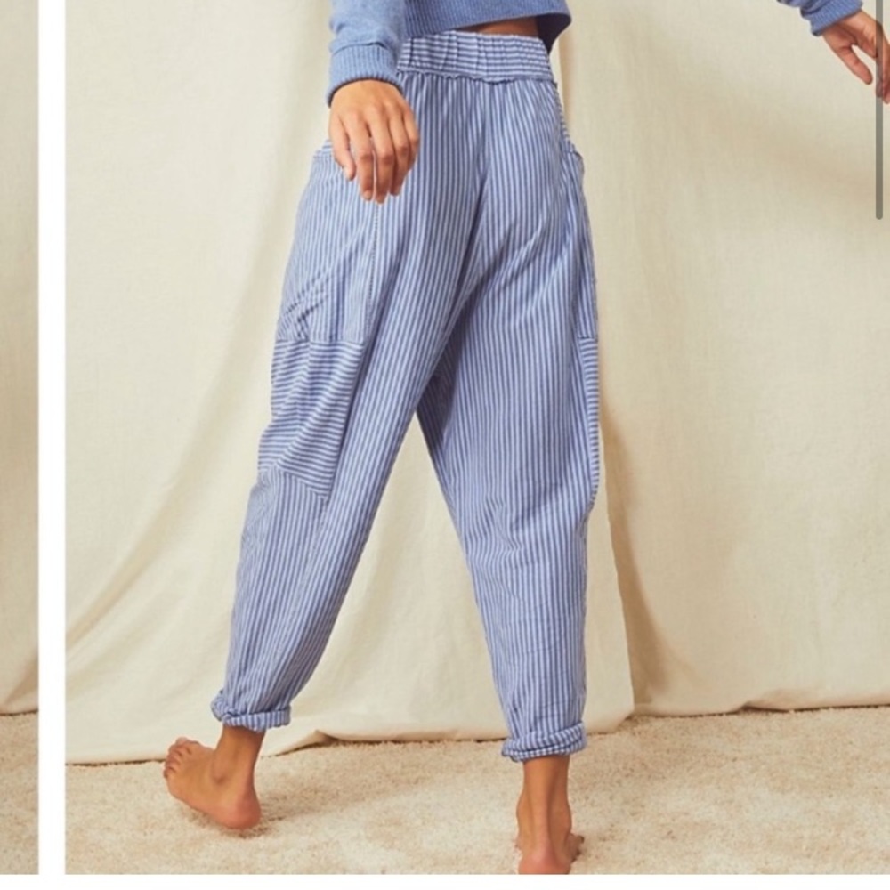 Free People Just Chill Blue Striped Pants - Picture 1 of 4
